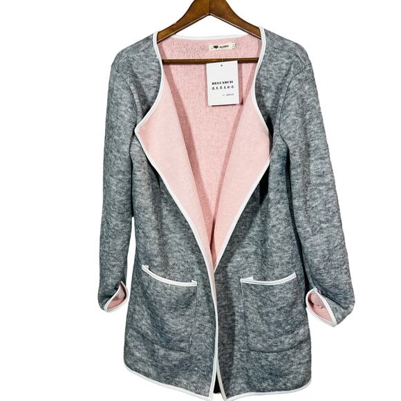 NEW! Helcarcii Heather Cardigan Pipe Trim Long Sleeve Casual - M - Picture 1 of 4